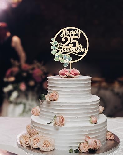 Happy 25th Anniversary Cake Toppers - 25th Anniversary Party Decorations, 25 Wedding Party, Company Decor, Wooden Decorations,Silver Wedding Silver Jubilee