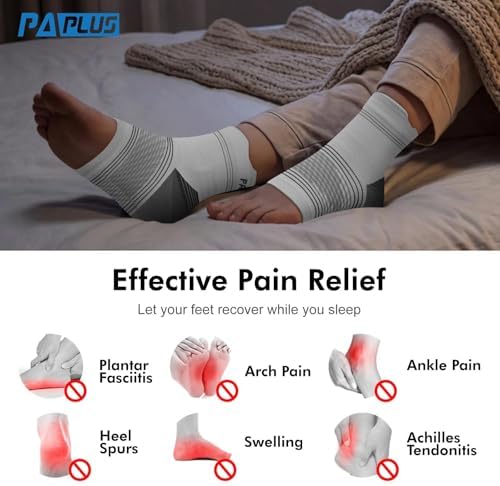 6 Pairs Plantar Fasciitis Socks for Men & Women, Ankle Brace Compression Socks with Arch Support for Achilles Tendonitis, Heel Pain, Swelling & Arthritis Relief, White, Large