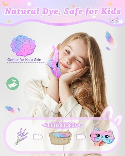 3 Pcs Cute Animal Kids Sleep Mask, 100% Blackout Eye Masks for Girls, Soft & Comfortable Plush Eye Covers with Adjustable Strap for Sleeping, Travel, Home, Party (Unicorn/Cat/Bunny)