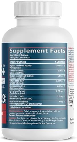 Bronson Advanced Colon Cleanse Premium 14 Day Cleanse & Detox Formula with Psyllium Husk, Senna Leaf, Cascara Sagrada, Ginger Root, Licorice Root & More, Non-GMO, 28 Capsules