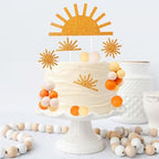 Cheereveal Sun Cake Decorations - Golden Sun Cake Cupcake Toppers Ball Dessert Picks, Sun Theme Birthday Party Baby Shower Celebration Photo Props