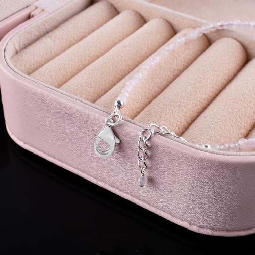 YANARA Natural Gemstone Micro Beads Dainty Simple Bracelet Jewelry for her Birthstone, Energy Crystals, Silver Plated Chain 8 inch Thoughtful Gifts For Her