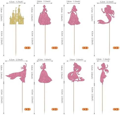 Rsstarxi 24 Pack Glitter Mermaid Theme Birthday Cupcake Toppers Princess Castle Girl Birthday Cupcake Toothpicks for Princess Mermaid Theme Baby Shower Birthday Party Cake Decorations Pink