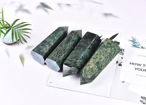 AMOYSTONE Natural Stone Tower Large Emerald Stone Rock Healing Crystal Wand Hexagonal Point Obelisk Irregular 2.5-3 Lbs, Spiritual Meditation, Reiki Chakra Gemstone Home Decor
