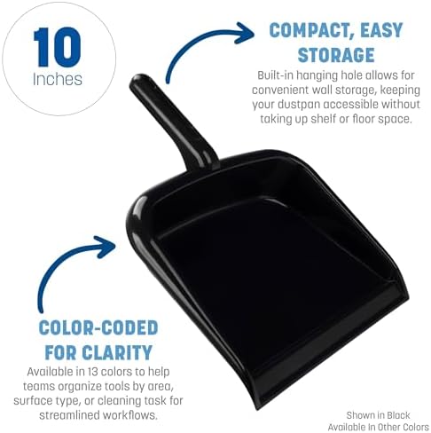 SPARTA Large Handheld Dustpan with Hanging Hole, Heavy-Duty Plastic Dustpan with Wide Lip for Countertops and Surfaces, Plastic, 10 Inches, Black