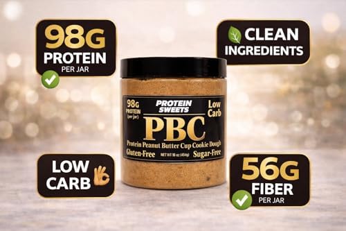 High Protein Cookie Dough, Healthy Peanut Butter Chocolate Chip Edible Cookie Dough, Low Carb, Keto, Vegan, Gluten-Free, Sugar-Free, 98g Protein, 56g Fiber, 16oz, PROTEIN SWEETS