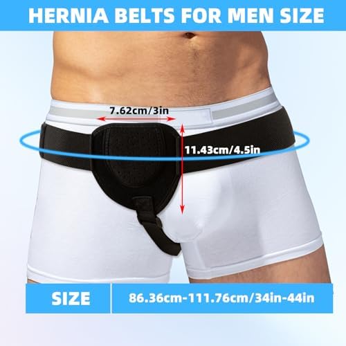 Hernia Belt for Men, Left or Right Inguinal Hernia Support Belt Pain Relief With Removable Compression Pads Adjustable Groin Hernia Truss for Pre/Post Surgery, Inguinal, Femoral and Groin Hernias