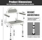 Wall Mounted Folding Shower Seat for Seniors & Disabled - 360lb Heavy Duty Fold Down Shower Chair with Adjustable Height, with Armrests & Backrest - Safe Bath Bench for Elderly, Pregnant Women, Adults