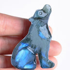 2.1 Inch Labradorite Wolf Crystal Statue，Birthday Present Healing Crystal Decor，Wolf Totem Figurines Stone Energy Gemstones, in Bedroom Office Christmas Meditation Gifts for Men Women