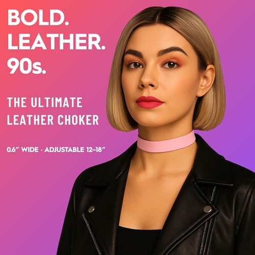 Leather Choker for Women, 0.6" Classic Ribbon Style, Adjustable 12–18", Stainless Steel Clasp, Minimalist Goth/90s Layering Collar — Black
