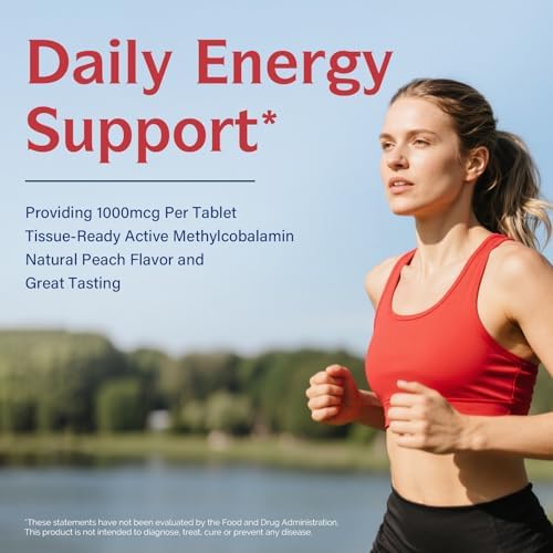 Innate Vitality Vitamin B12 1000mcg, Sublingual Methylcobalamin, for Energy Metabolism, Mental Clarity, Nervous System Health, Peach Flavor, Zero Sugar, 90 Fast Dissolve Tablets