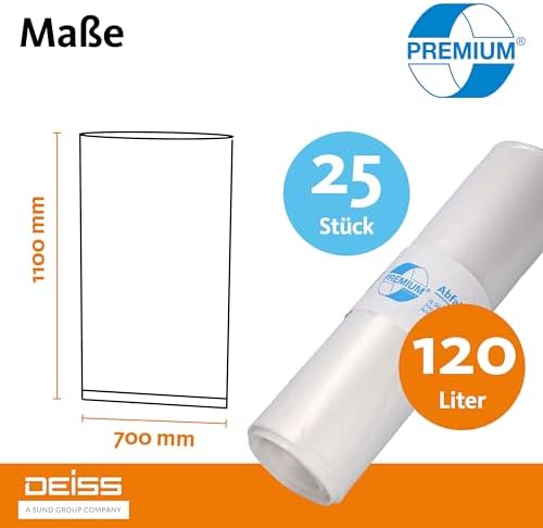 DEISS Abfallsäcke aus Recycling-LDPE 120 L - transparent - B01987KO92 | Rolle (25 Stück)