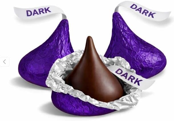 Hershey.sKISSES Milk & Dark Chocolate Candy Approx 60 Count of Solid Milk Chocolate in Silver Foils and Special Dark Chocolate Mildly Sweet Kisses Candy in Purple Foils Easter Basket & Hunt Filler