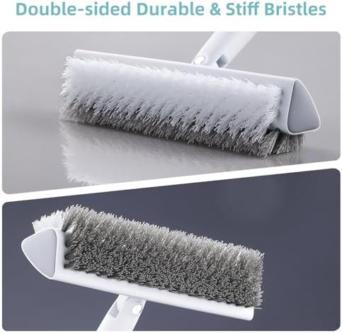 MOPALL Floor Scrub Brush with Long Handle 55", Dual-Sided Stiff Bristle Grout Brush with 180° Rotatable V-Shape Head, Heavy Duty Shower Cleaning for Bathroom Tile, Patio, Deck, Garage, Pool & Corner