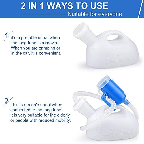 Urinals for Men, 2000ml Urine Bottle for Men, Male Portable Pee Bottle, Spill Proof Men's Potty Portable Urinal, 45.2" Long Tube with Lid for Camping Car Travel Bed Emergency Urination Device