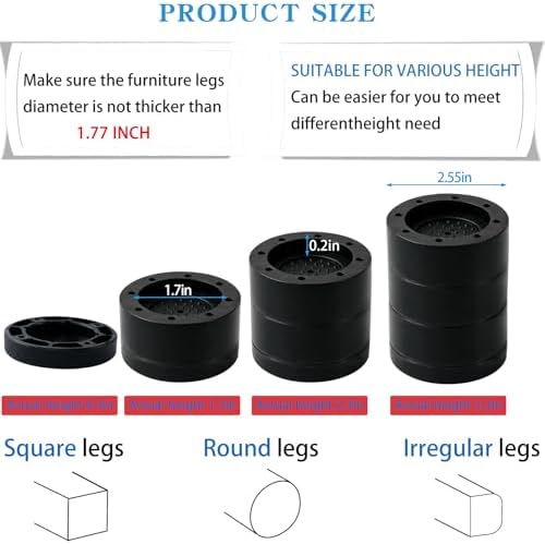 Bed Risers Adjustable Furniture Risers Heavy Duty Lifts Height 2 Inch, Round Bed Lifts Risers for Desk Table Couch Chair Sofa (Set of 4) (Black)