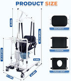 Patient Lift Transfer Chair, 5 in 1 Multifunctional with 180° Split Seat, 4 Locking Casters, Height Adjustable for Home Seniors Elderly, 440Lbs Load (Silver, Electric with Hanger)