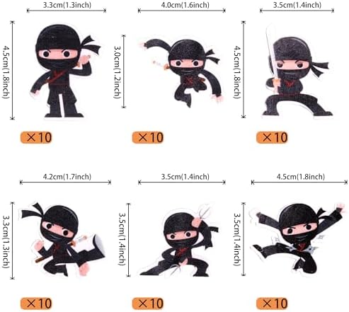 60 PCS Edible Ninja Cupcake Toppers Martial Arts Karate Kung Fu Warriors Cupcake Picks Edible Ninja Party Cake Decorations for Ninja Theme Baby Shower Kids Birthday Party Food Decorations Supplies