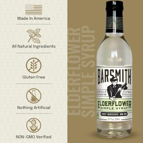 Barsmith Elderflower Simple Syrup - Delicate Floral Sweetness w/Natural Flavor - Gluten Free & Non-GMO Elderflower Syrup - Ideal for Spritz, Gimlet, Mojito, Mocktails & Cocktails - 12.7oz (Pack of 1)
