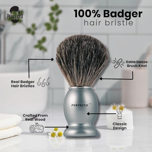 Perfecto 100% Original Pure Badger Shaving Brush, Engineered for The Best Gift For Him. All Methods, Safety Razor, Double Edge Razor, Straight Razor, Shaving Razor, Gift for Men