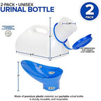 Unisex Urinal Bottle (2 Pack) - Portable Urinal for Women & Men - Female Urinal with Lid - 32 Oz Female Urination Device - Women Pee Funnel Cup for Emergency, Travel, Car & Camping - Stock Your Home