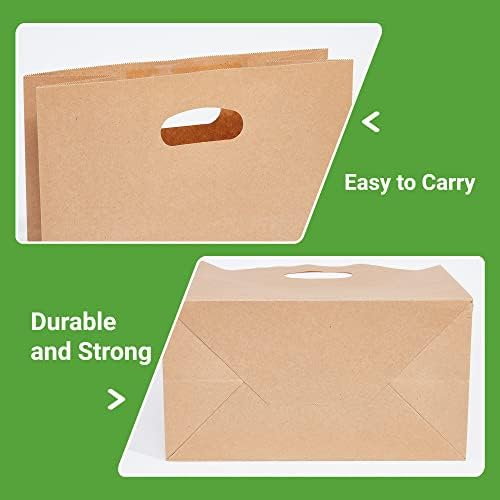 PAICUIKE 50 Pcs 11x6x11 Die Cut Tote Brown Paper Bags with Handle Bulk, Kraft Paper Grocery/Takeout Bags for Restaurant, Bakery, Retail