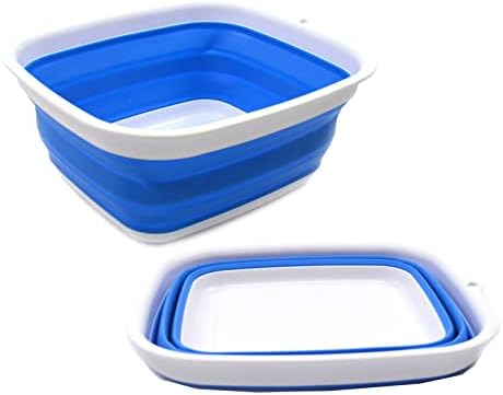 SAMMART Set of 2-7.7L (2 Gallon) Collapsible Tub - Foldable Dish Tub - Portable Washing Basin - Space Saving Plastic Washtub (2, Blue)