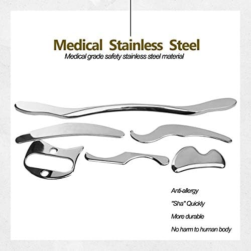 Stainless Steel Gua Sha Scraping Massage Tool Set IASTM Tools Great Soft Tissue Mobilization Tool (6 Set)