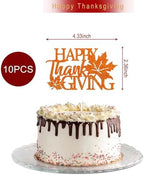 10 Pcs Happy Thanksgiving Cake Toppers Glitter Fall Maple Cupcake Topper Autumn Maple Leaf Cake Topper Orange Cupcake Toppers Design Cake Decoration for Harvest Festival Thanksgiving Party