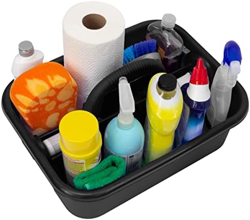 Akro-Mils 09185 Plastic Tote Tool & Supply Cleaning Caddy with Handle, 18-3/8-Inch x 13-7/8-Inch x 9-Inch, Black