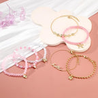 Pink Beaded Bracelet for Women 7Pcs Stackable Opal Stone Stretch Bracelets Sweet Multilayered Gold Charm Bracelets Set Love Heart Flower Clover CZ Butterfly Bow Hello Charm Jewelry Gift for Women
