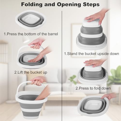 Collapsible Bucket 5L, Foldable Mop Bucket Car Wash Buckets with Handle for Cleaning Supplies, Portable Sink Wash Basin Storage Bin Ice Tub for Fishing Beach Outdoor Camping Kitchen RV Accessories