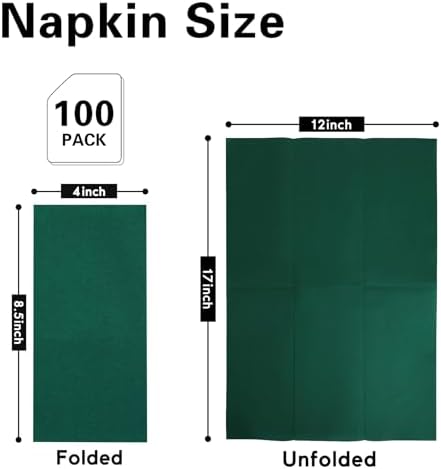 100 Pack Dark Green Paper Napkins, Disposable Linen Feel Guest Towels Cloth Like Hand Towels, Soft, Absorbent, Paper Hand Napkins for Christmas, Bathroom, Parties, Weddings, Dinners - 12" x 17"