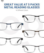 5PCS Reading Glasses Men - Blue Light Blocking Computer Metal Thin Frame Readers For Mens/Women（1.50）