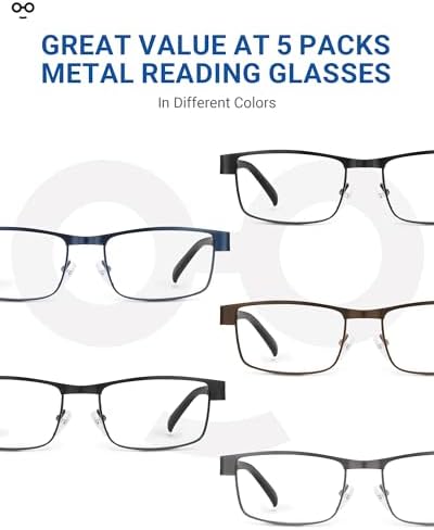 JOLISU 5PCS Reading Glasses Men - Blue Light Blocking Computer Metal Thin Frame Readers For Mens/Women（2.00）