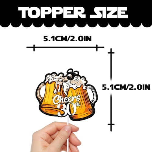 18pcs Brown Glitter Dessert Cupcake Topper Aged to Perfection Cheer 30 Whiskey Festival Traditional Oktoberfest Festival Theme Decor Supplies Men Happy 30th Birthday Decorations