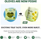 POSHI Green Pitted Olives - Basil & Garlic | Vegan, Kosher, Gluten Free + Keto Friendly, Fresh, Low Calorie Healthy Snacks | (30 Pack, 1.1oz Bags)