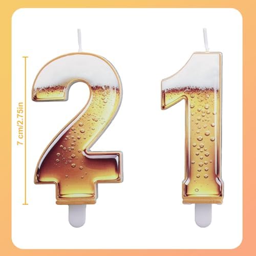 21st Birthday Cake Candles, Beer Themed Cake Decorations Funny Party Topper Supplies for Men Beer Lover Birthday Celebration (21)