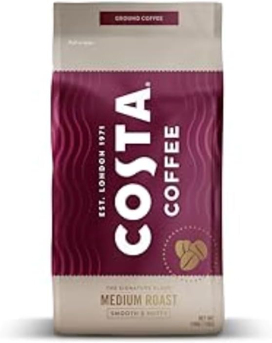 Costa Coffee Ground Medium Roast 12 Oz Bag, Caramel & Nutty Flavor, Perfect for Drip, 100% Columbia Arabica Beans, Smooth