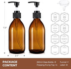 8 oz Amber Glass Soap Dispenser, 250ml Glass Pump Bottle for Body Lotion Massage Oil, Refillable Empty Hand and Dish Soap Dispensers Set with Labels - 3 Pack