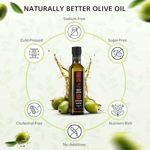 Al'Ard Palestinian Extra Virgin Olive Oil, 250ml Cold Pressed Olive Oil from Palestine, Smooth Balanced Flavor, Premium EVOO, 8.45 Fl Oz Glass Bottle