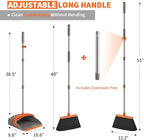Upgraded Broom and Dustpan Set, 52" Long Handle Standing Combo with Self-Cleaning Teeth – Perfect for Pet Hair, Kitchen, Office, Home, Indoor & Outdoor Cleaning(Orange & Gray)