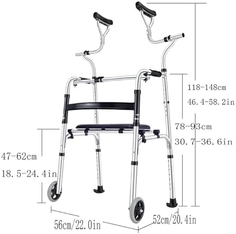 Standard Walkers, Old 2-Wheeled Walker with Double arm Support Walker with Foldable Standing Walker Lightweight Aluminium Frame (Color : A)
