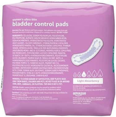 Amazon Basics Women's Incontinence Pads, Bladder Control & Postpartum, Light Absorbency, Unscented, 30 Count
