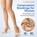 3 Pairs Open Toe Support Socks for Women Knee High Stockings 40D Nylons