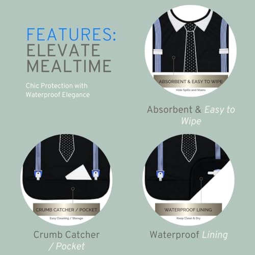 Modaliv Premium Adult Bib for Men Embroidered Clothing Protector with Crumb Catcher – Machine Washable, Adaptive Gift for Dad or Seniors – Adult Bib for Eating (Tie & Suspenders Design)