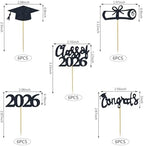 30 PCS Graduation Cupcake Toppers 2026 Diploma Grad Cap Cake Toppers Food Picks for Party Supplies and Graduation Party Favors 5 Styles