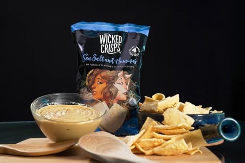 Baked Veggie Chips, Wicked Crisps - Sea Salt Hummus, Pea & Chickpea, Healthy Snack, Gluten-free, Low-fat, Non-GMO, Kosher, No Additives or Preservatives, 4oz bags, (6 pack)