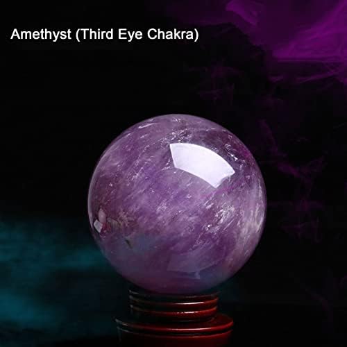 Natural Healing Crystal Balls Rock Stone Sphere 2.36" Chakra Crystal Ball with Wood Stand for Decorative Ball, Witchcraft Divination, Mineral Specimens,Amethyst