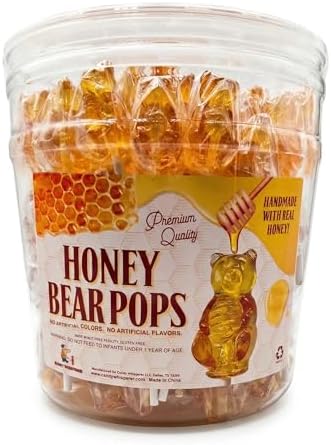 Honey Bear Pops Lollipop Suckers: Individually Wrapped Baby Bear Candy on a Stick by Espeez - Honey Bears (115 Count)